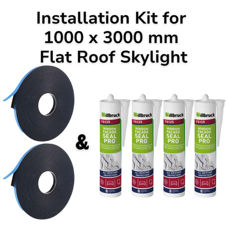 1000 x 3000 mm Flat Roof Skylight Installation Kit.