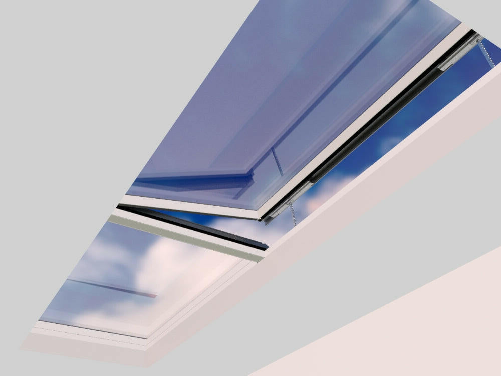 1500 x 5000 mm Electric Opening Glass Link Modular Skylight (1 Fixed 1 Opening).