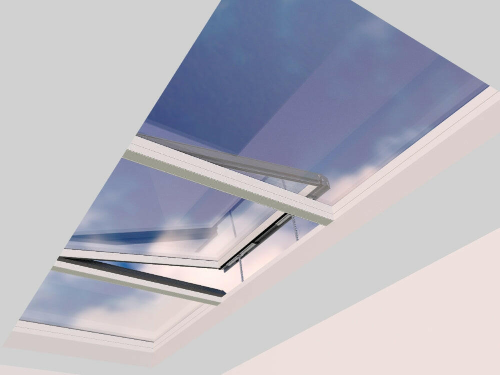 2000 x 5000 mm Electric Opening Glass Link Modular Skylight (2 Fixed 1 Opening).