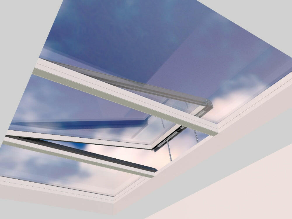 2500 x 4000 mm Electric Opening Glass Link Modular Skylight (2 Fixed 1 Opening).