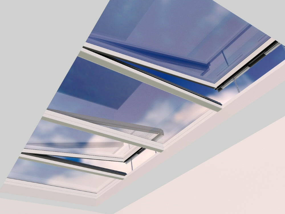 2500 x 5500 mm Electric Opening Glass Link Modular Skylight (2 Fixed 2 Opening).