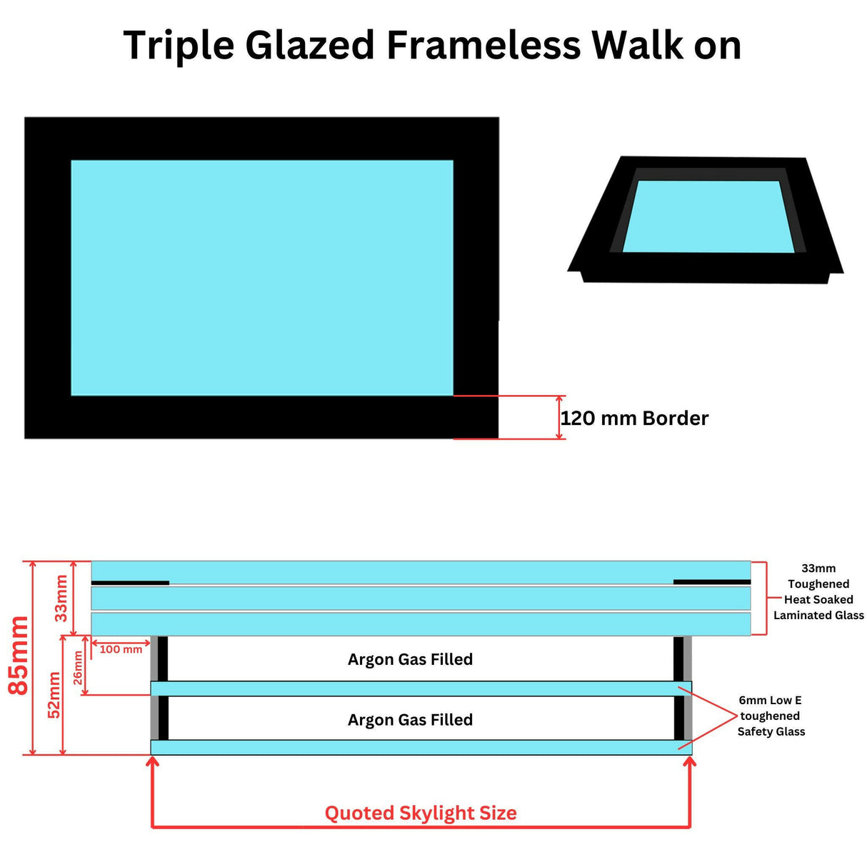 600 x 2000 mm Frameless Walk-on Skylight.