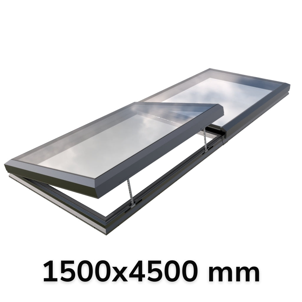 150 x 450 cm Modulaire daklicht met elektrische opening (1 vaste 1 opening)