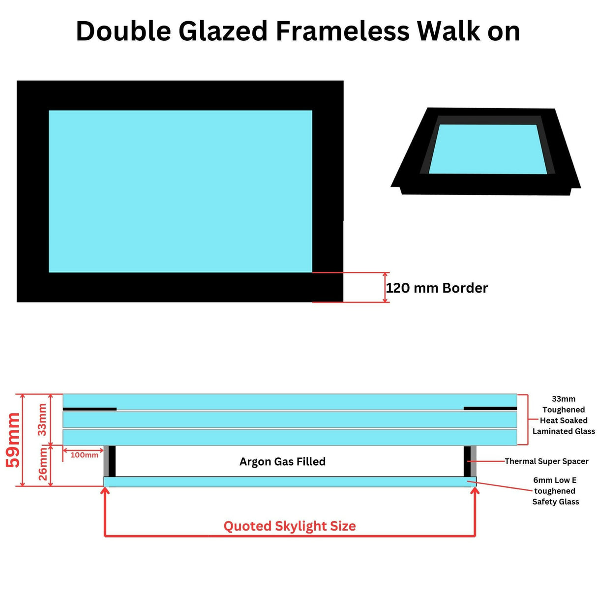 600 x 900 mm Frameless Walk-on Skylight.