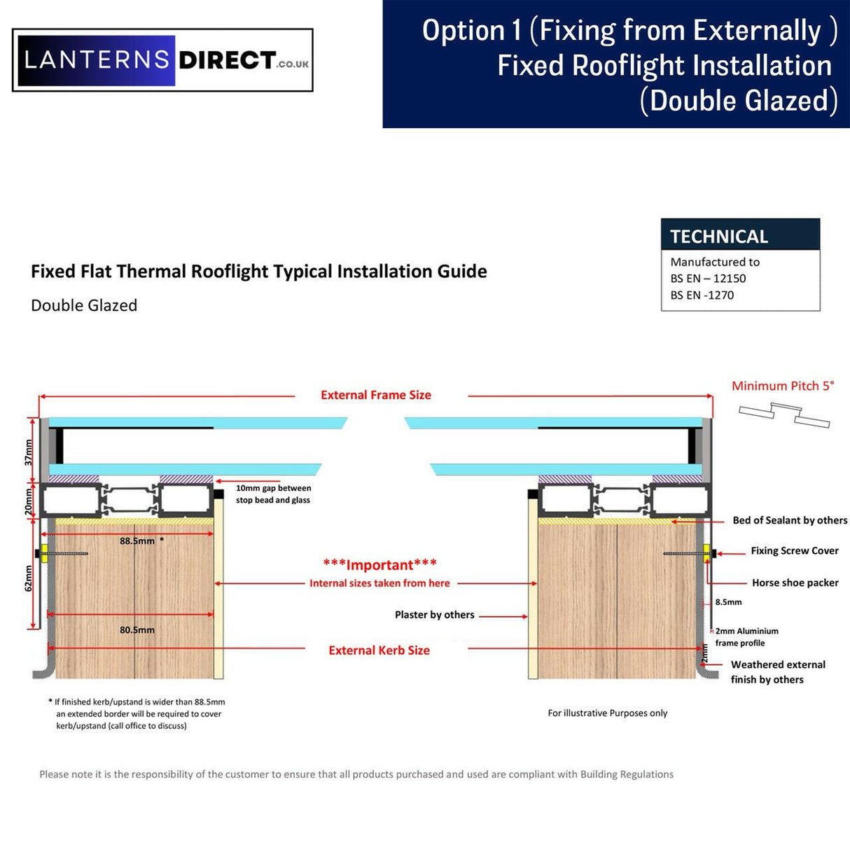1000 x 1200 mm LD Framed Flat Roof Skylight.