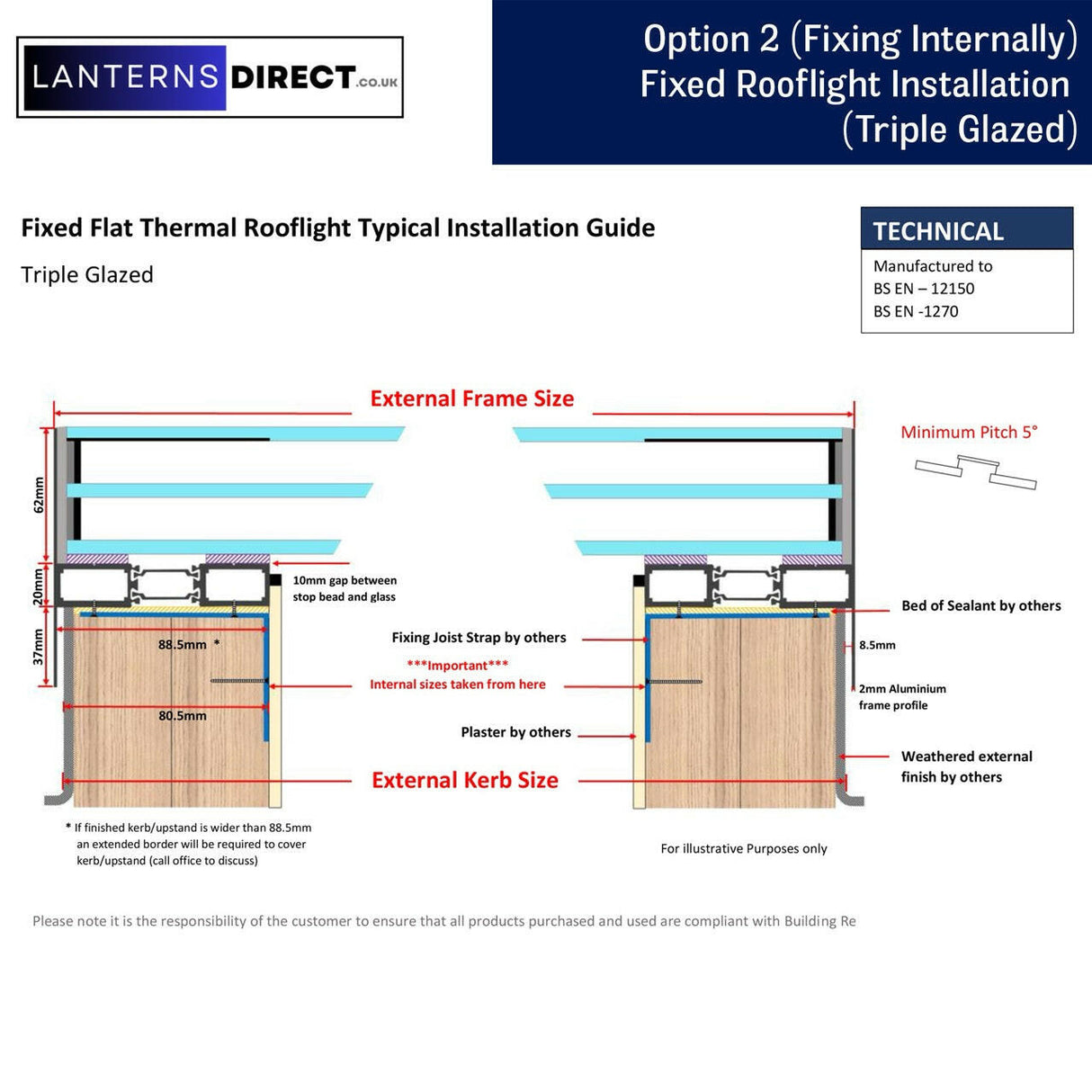 1000 x 1200 mm LD Framed Flat Roof Skylight.