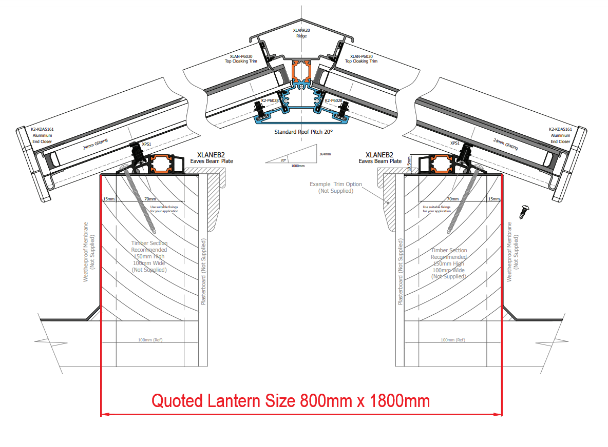 800 x 1800 mm Stratus Aluminium Roof Lantern Style 2 (Traditional).